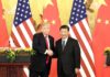 U.S. President Donald Trump, left, and Xi Jinping, China's president, shake hands during a news conference at the Great Hall of the People in Beijing, China, on Thursday, Nov. 9, 2017. Donald Trump and Vladimir Putin will meet in Helsinki, Finland, on July 16 for their first bilateral summit as the leaders seek to reverse a downward spiral in relations that has been exacerbated by findings that Russia meddled in U.S. elections. Our editors select a set of archive images of U.S. President Donald Trump ahead of the summit meeting. Photographer: Qilai Shen/Bloomberg via Getty Images